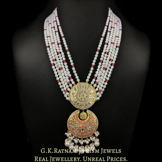 23k Gold and Diamond Polki Long Pendant Set with Coral (moonga) elements