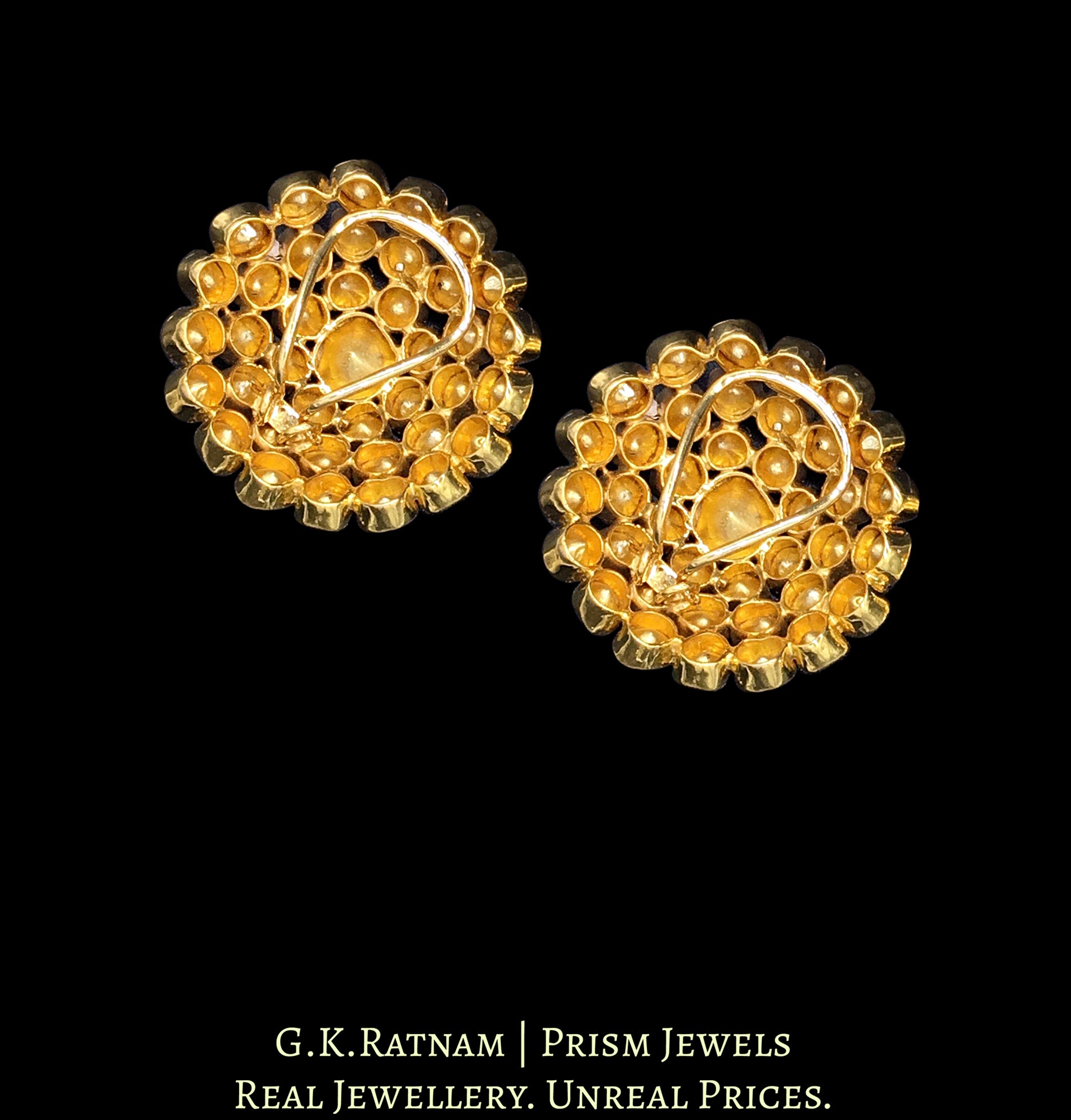 14k Gold and Diamond Polki hemispherical Open Setting Karanphool Earring Pair - G. K. Ratnam
