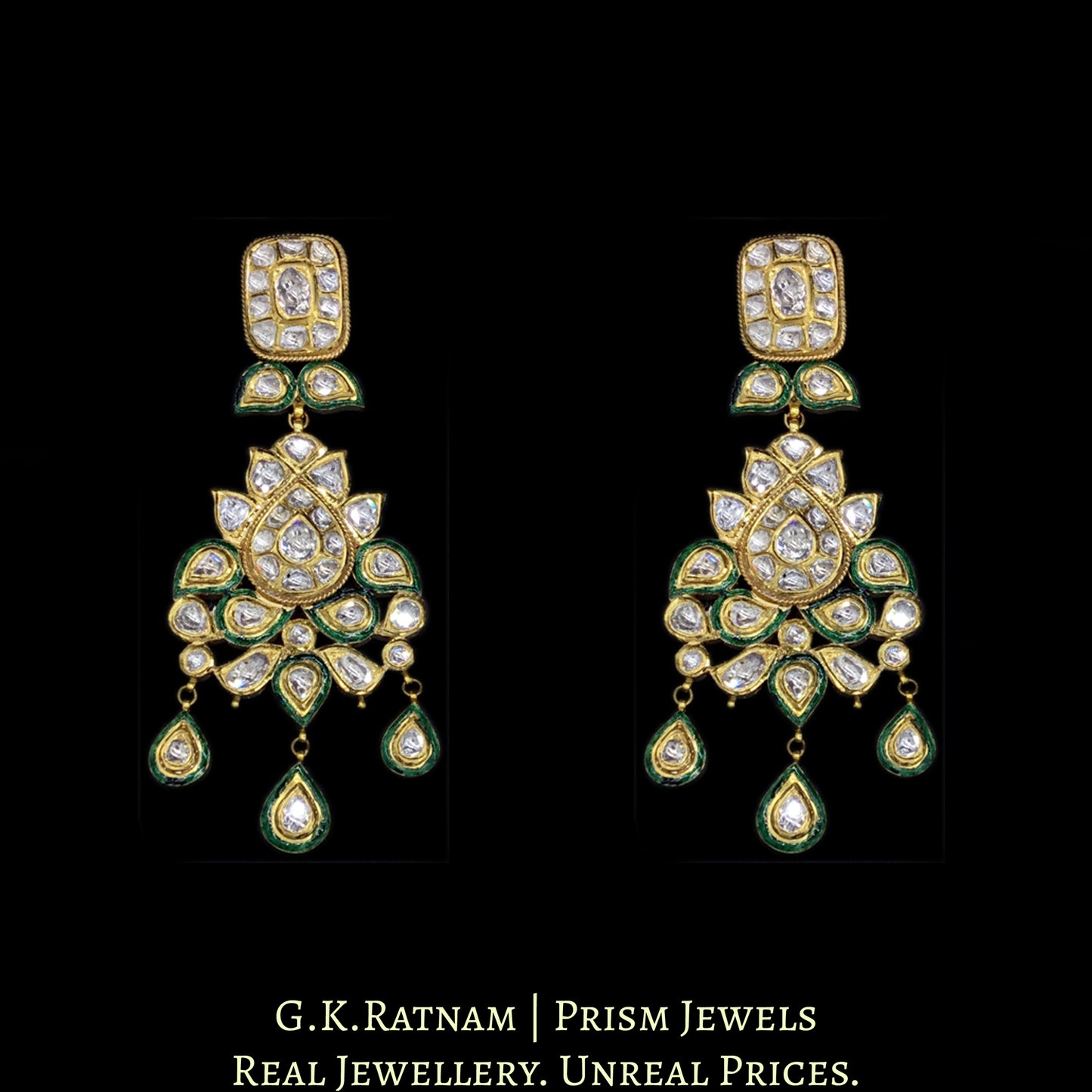 Traditional Gold and Diamond Polki Choker Necklace Set enhanced with a touch of green meenakari