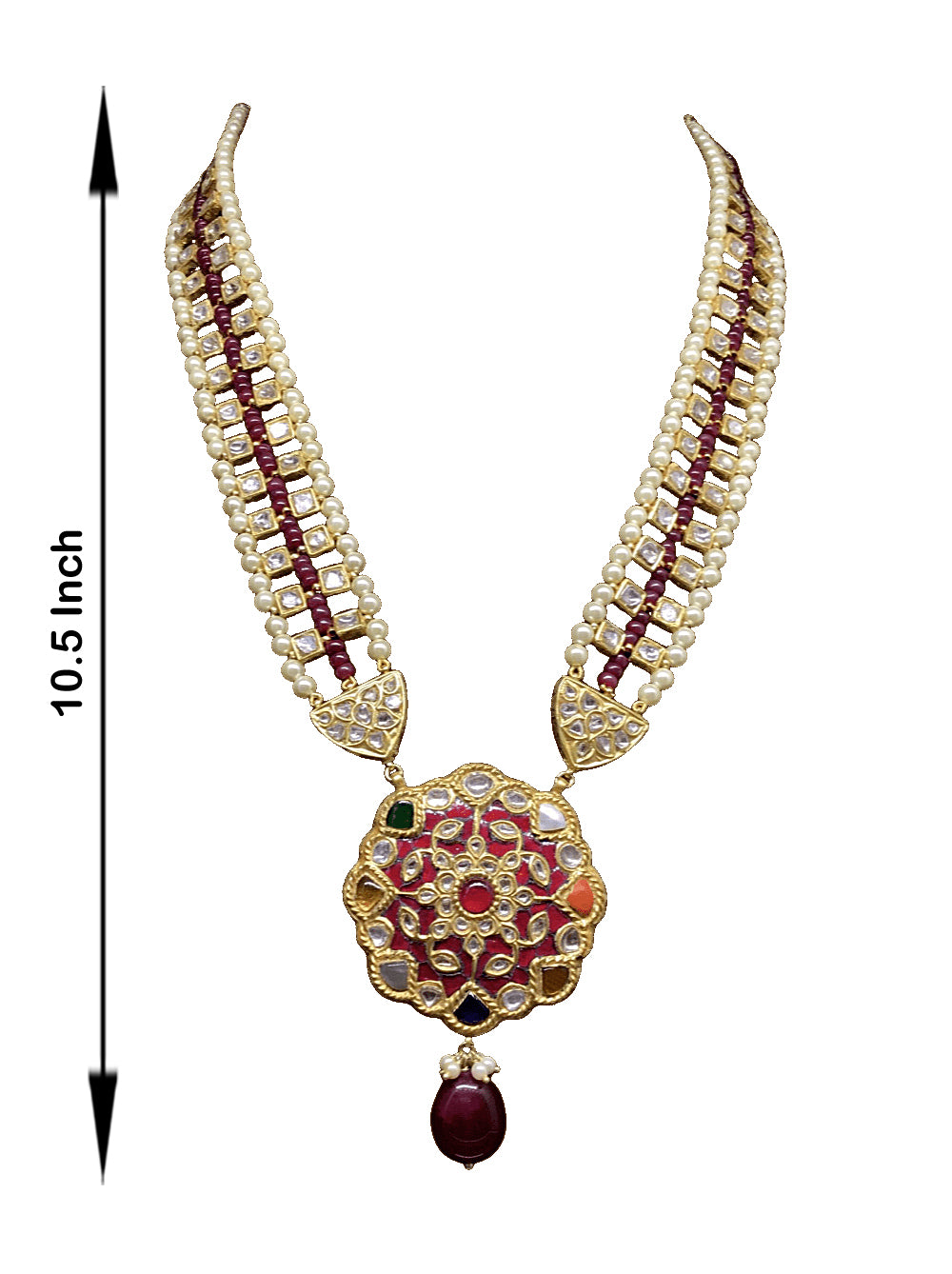 23k Gold and Diamond Polki Navratna floral Pendant Set with Patrihaar / Ranihaar