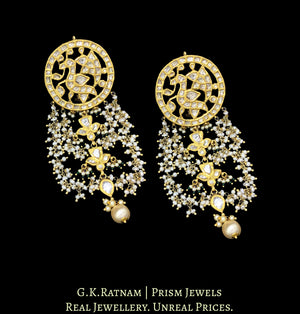 Traditional Gold and Diamond Polki Karanphool Earring Pair with Uncut and Pearl Chandeliers - G. K. Ratnam