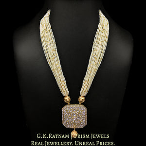 23k Gold and Diamond Polki Octagonal Pendant Set in lustrous pearl bunches scattered with golden beads