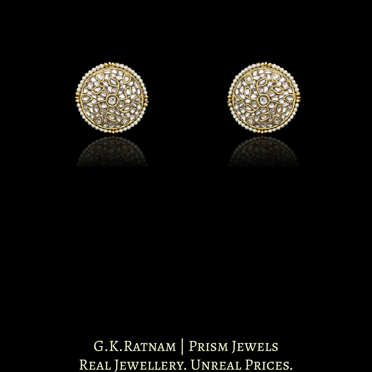 23k Gold and Diamond Polki Octagonal Pendant Set in lustrous pearl bunches scattered with golden beads