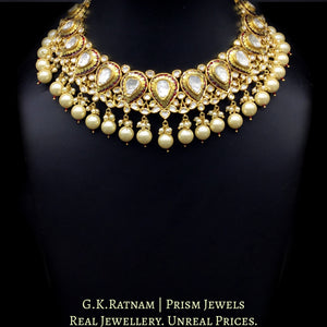 18k Gold and Diamond Polki Necklace Set with floral red meenakari