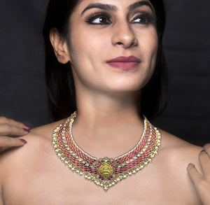 22k Gold and Diamond Polki Necklace with a blend of south, temple and jadau artforms