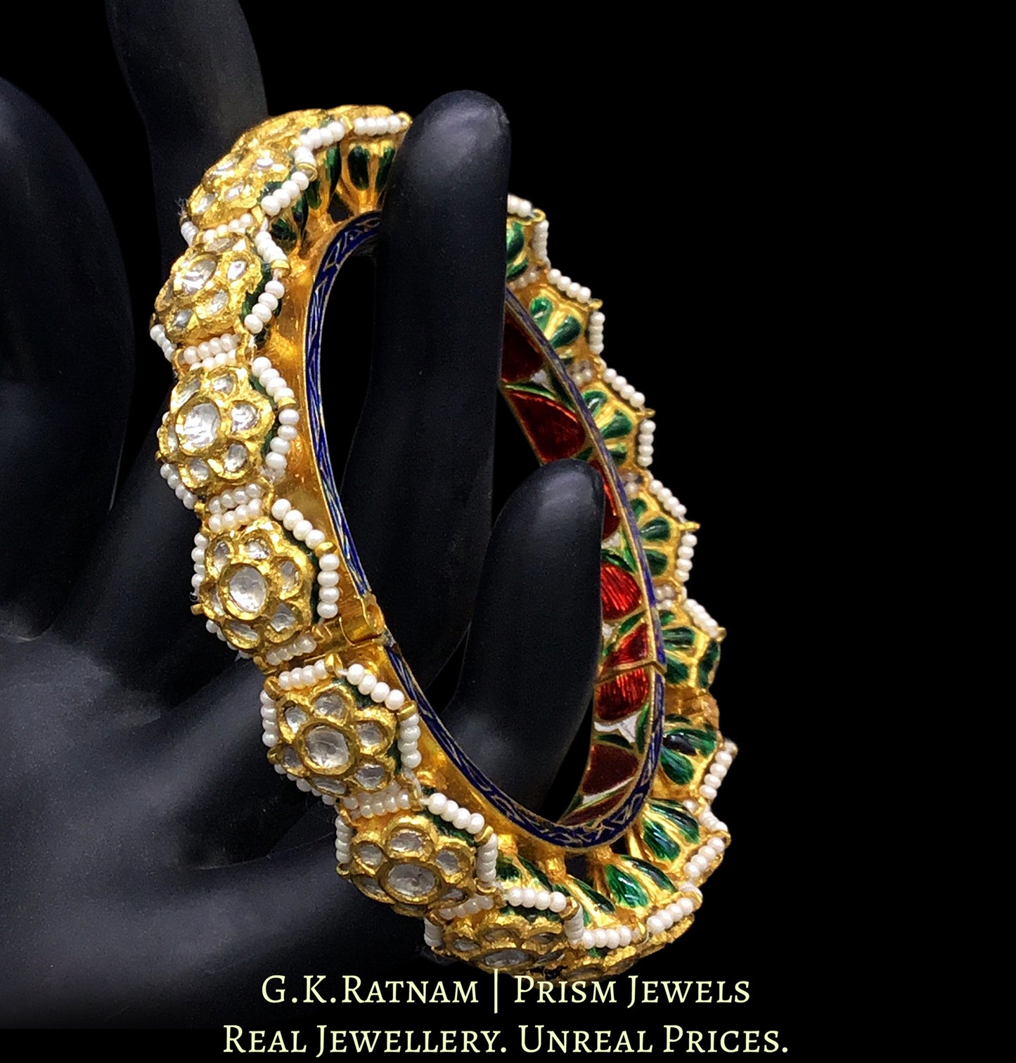 22k Gold and Diamond Polki Bangle Pair (Pacheli)