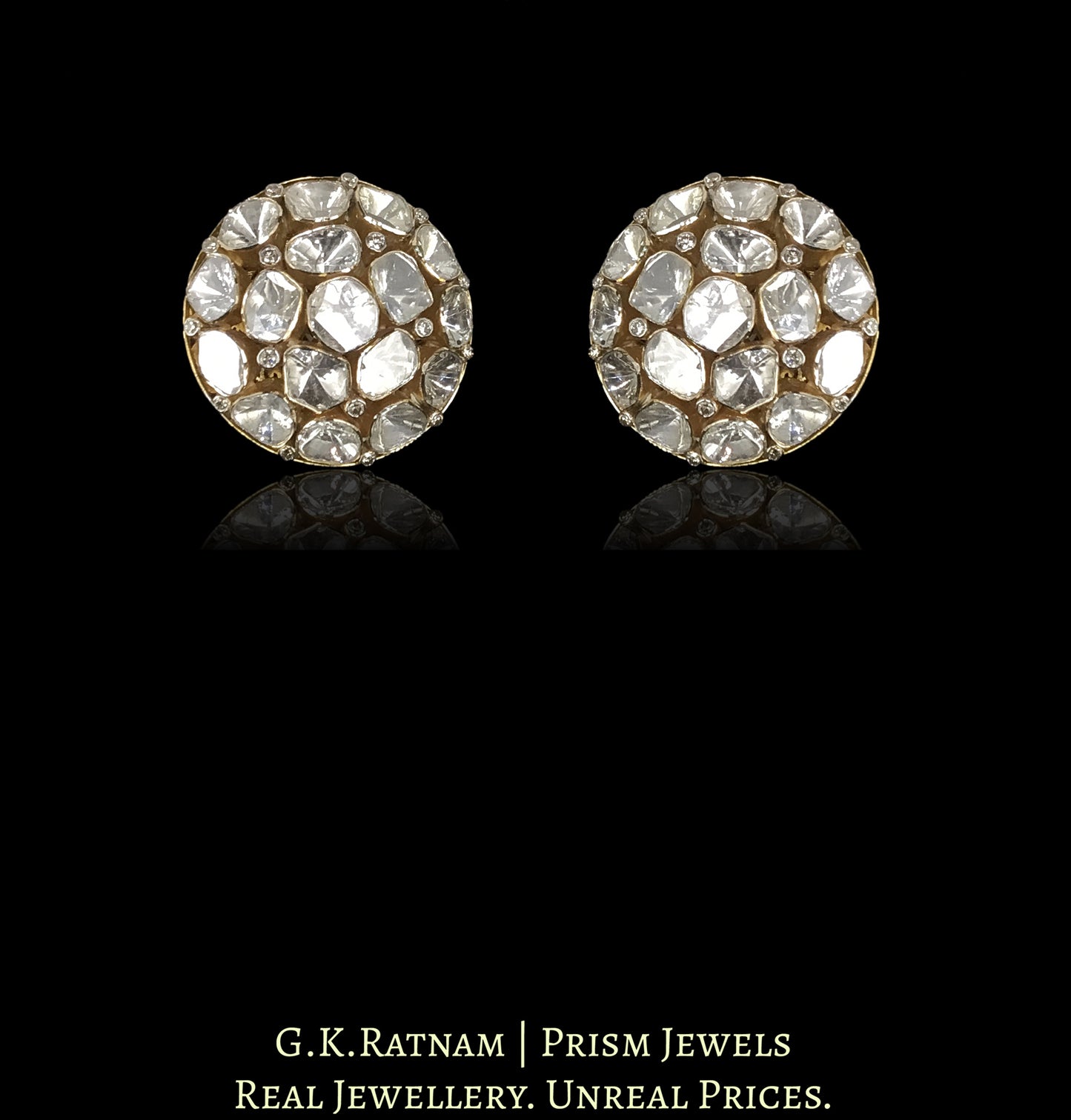 14k Gold And Diamond Polki Open Setting Round Pendant Set with gold-plated Chain