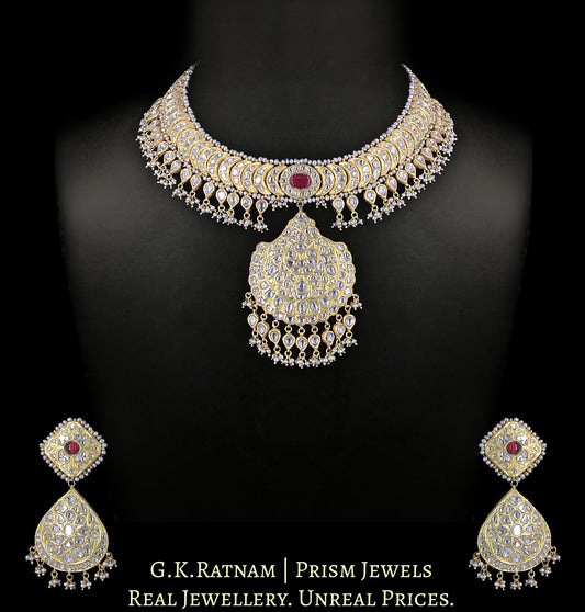 23k Gold and Diamond Polki Necklace Set with Concentric Chand Motifs