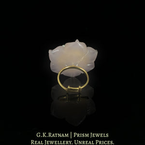 23k Gold and Diamond Polki Ring With Floral Rose Quartz Carving