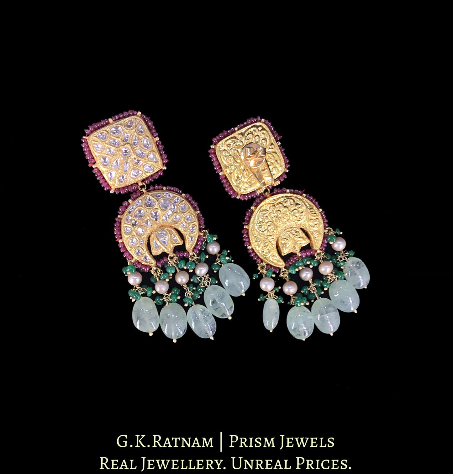 23k Gold and Diamond Polki Choker Necklace Set with Russian Emeralds