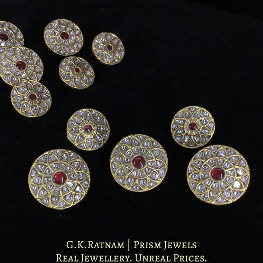 23k Gold and Diamond Polki Sherwani Buttons for Men with Ruby Center