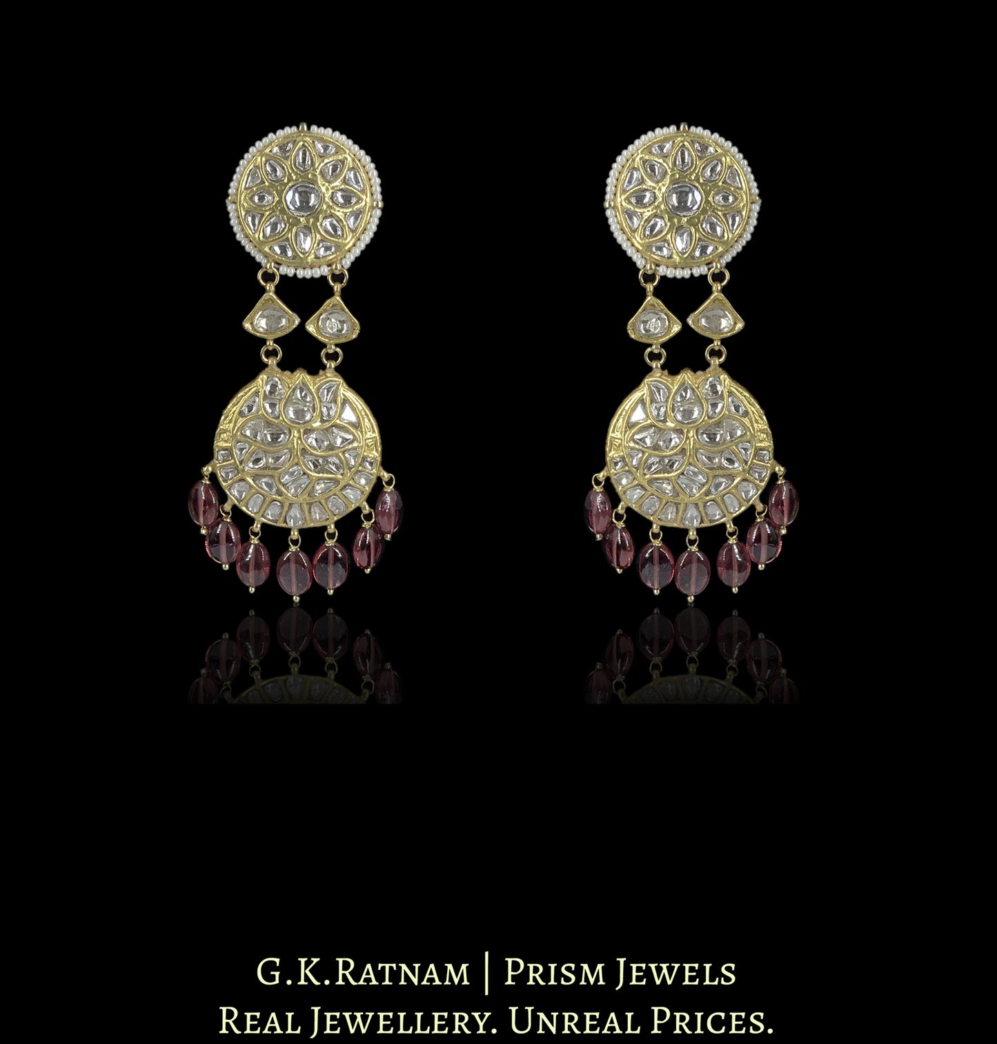 23k Gold and Diamond Polki Pendant Set with Mozambique Garnets