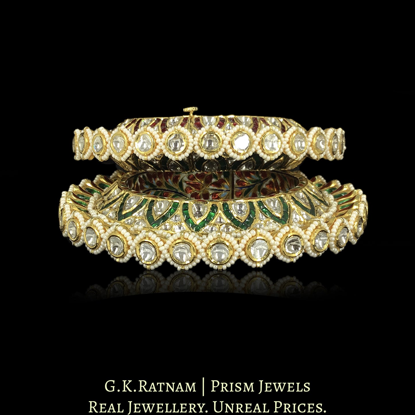 18k Gold and Diamond Polki Bangle Pair (Pacheli)
