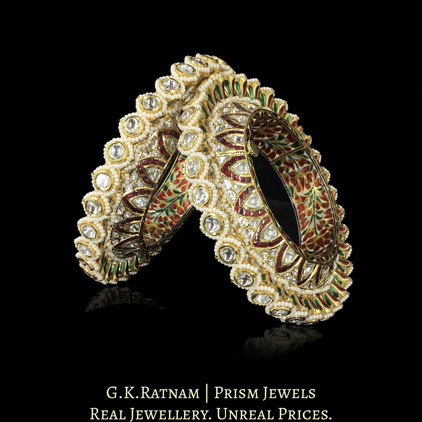 18k Gold and Diamond Polki Bangle Pair (Pacheli)