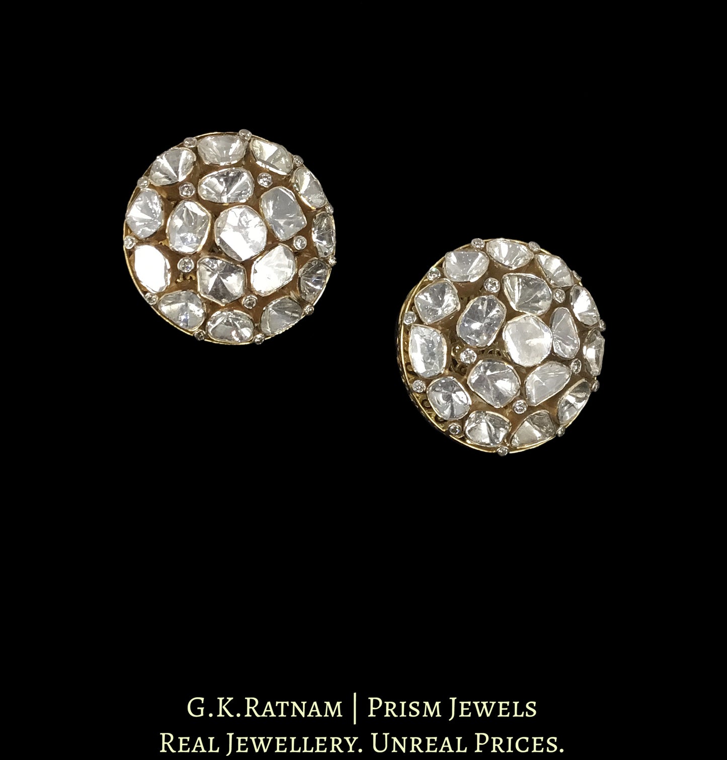 14k Gold And Diamond Polki Open Setting Round Pendant Set with gold-plated Chain