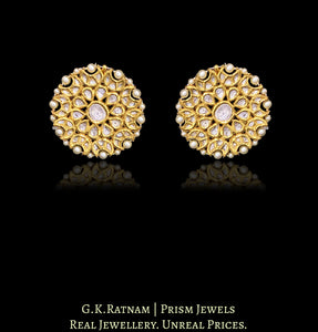 18k Gold and Diamond Polki floral Karanphool Earring Pair with pearl rimming - G. K. Ratnam