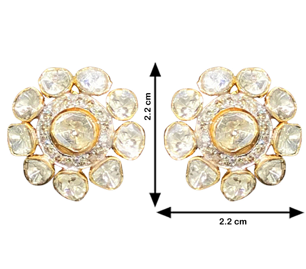 18k Gold and Diamond Polki Open Setting floral Tops / Studs Earring Pair