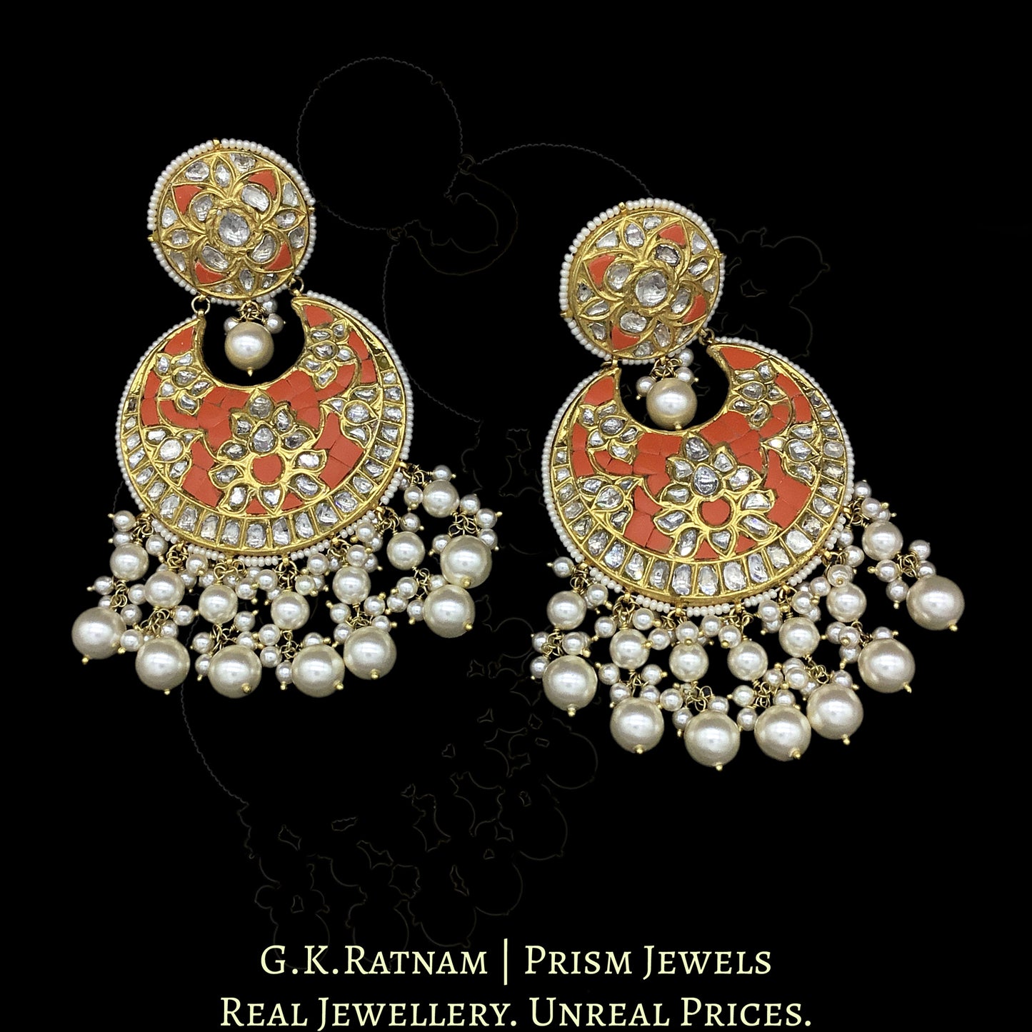 23k Gold and Diamond Polki Coral Hybrid Pendant Set with tiny chid pearl bunches