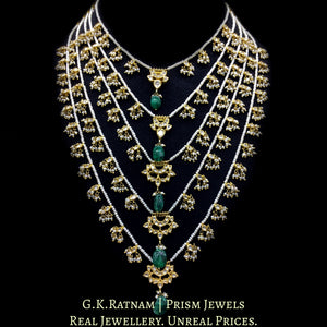 18k Gold and Diamond Polki panch-lad (five-row) Necklace with Natural Freshwater Pearls