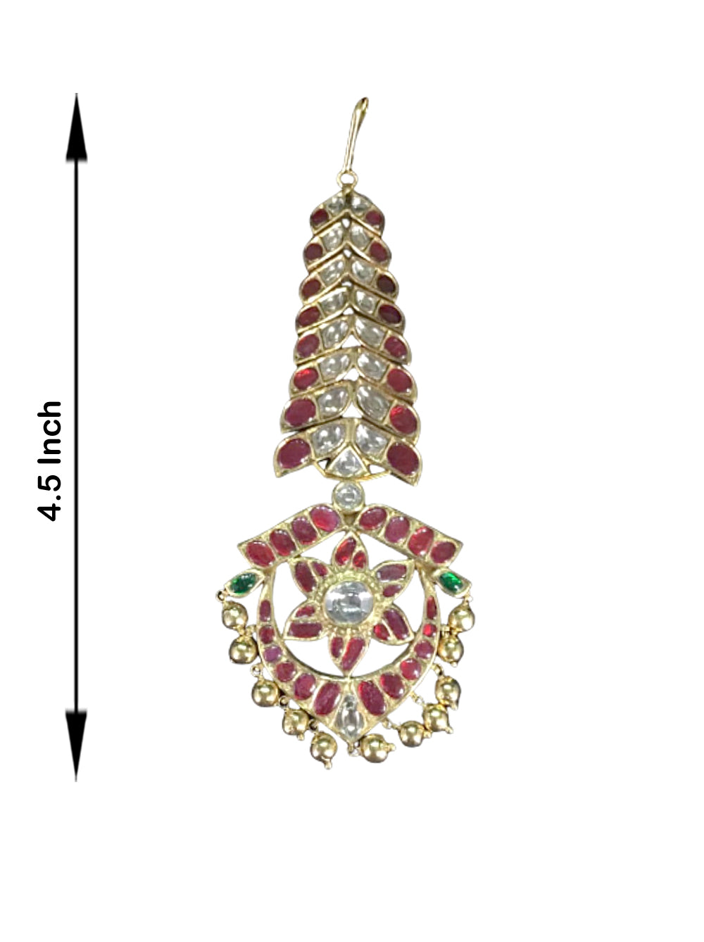 18k Gold and Diamond Polki south-style Maang Tika enhanced with Kolhapuri Gold Balls - G. K. Ratnam