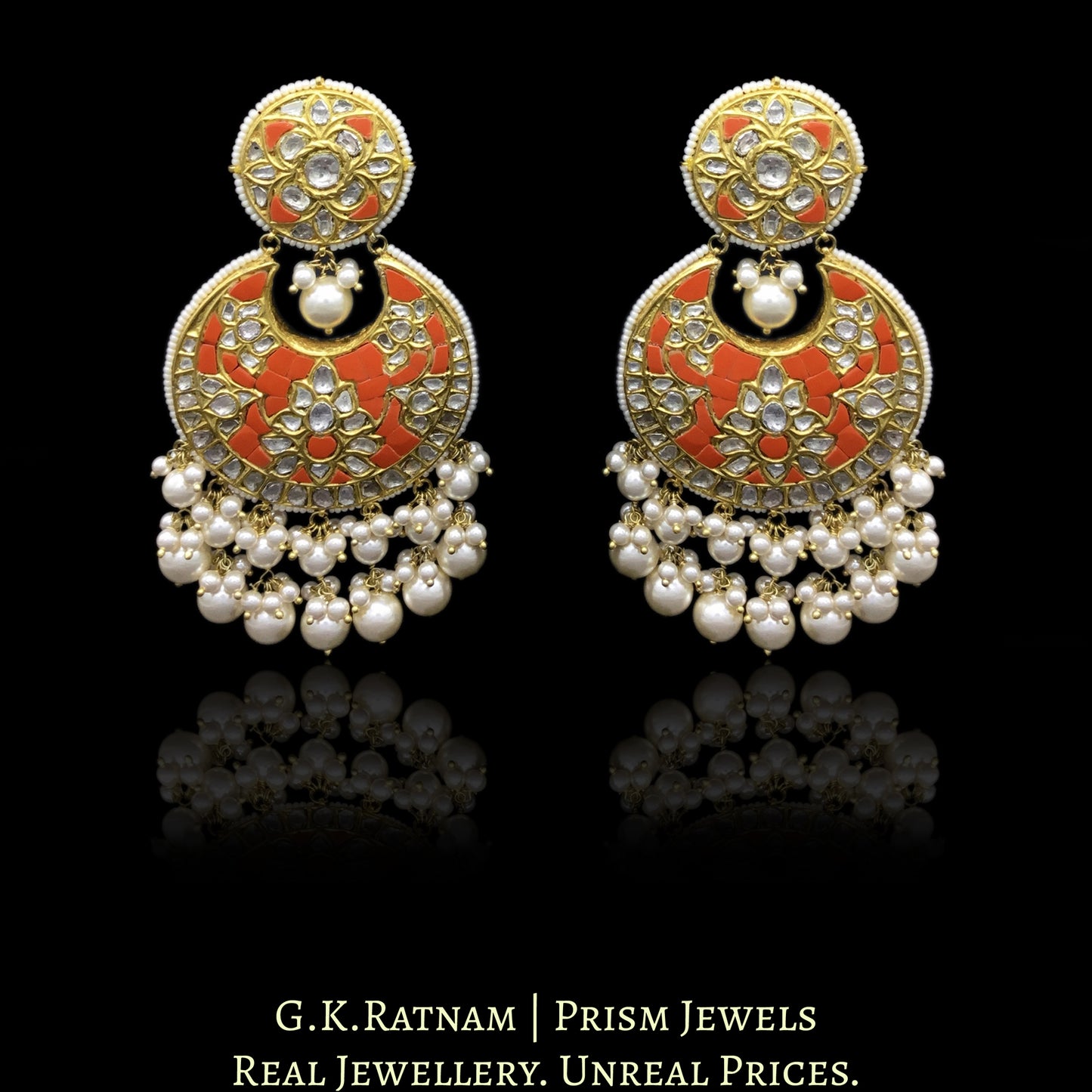23k Gold and Diamond Polki Coral Hybrid Pendant Set with tiny chid pearl bunches