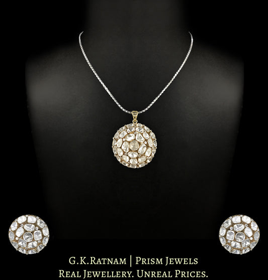 14k Gold And Diamond Polki Open Setting Round Pendant Set with gold-plated Chain