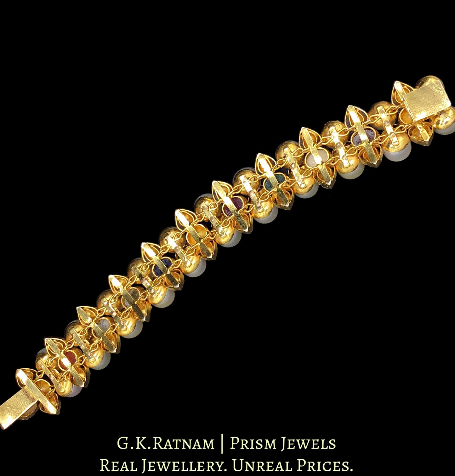 18k Gold and Diamond Polki Open Setting Bracelet with Navratna Stones