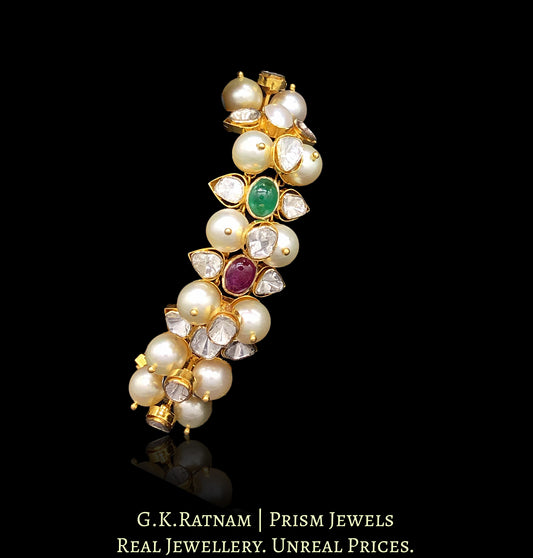 18k Gold and Diamond Polki Open Setting Bracelet with Navratna Stones