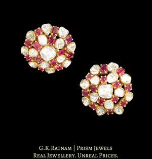 18k Gold and Diamond Polki Open Setting Karanphool Earring Pair with Spinels