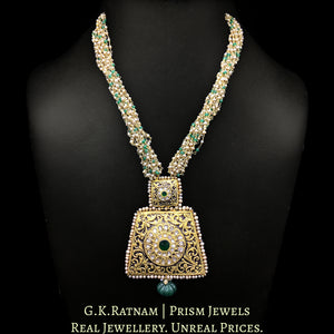 23k Gold and Diamond trapezoidal antique Pendant Set with freshwater pearls and green beryls in chain clusters