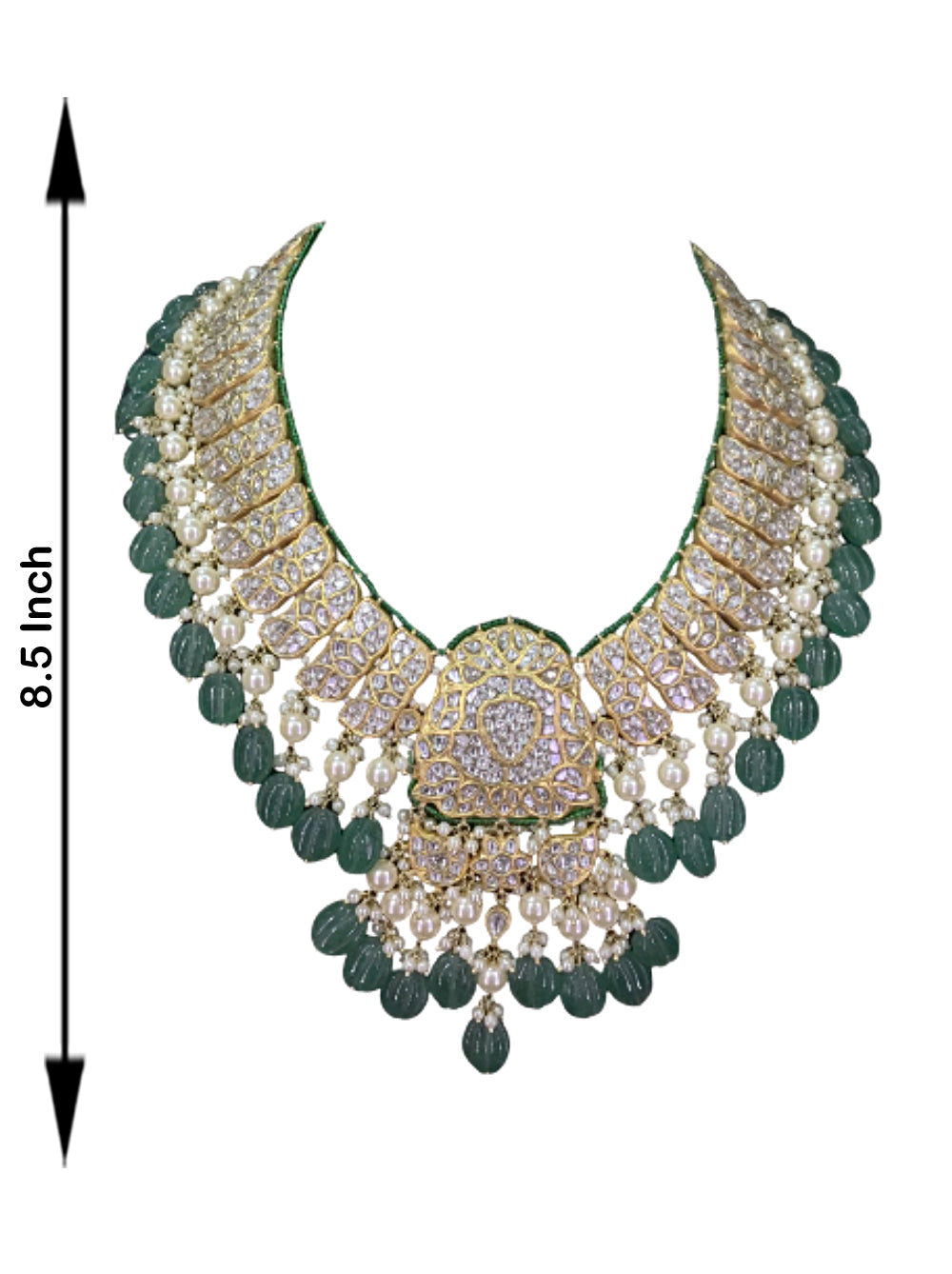 23k Gold and Diamond Polki Long Necklace Set with Carved Long Melons and Lustrous Pearls - G. K. Ratnam