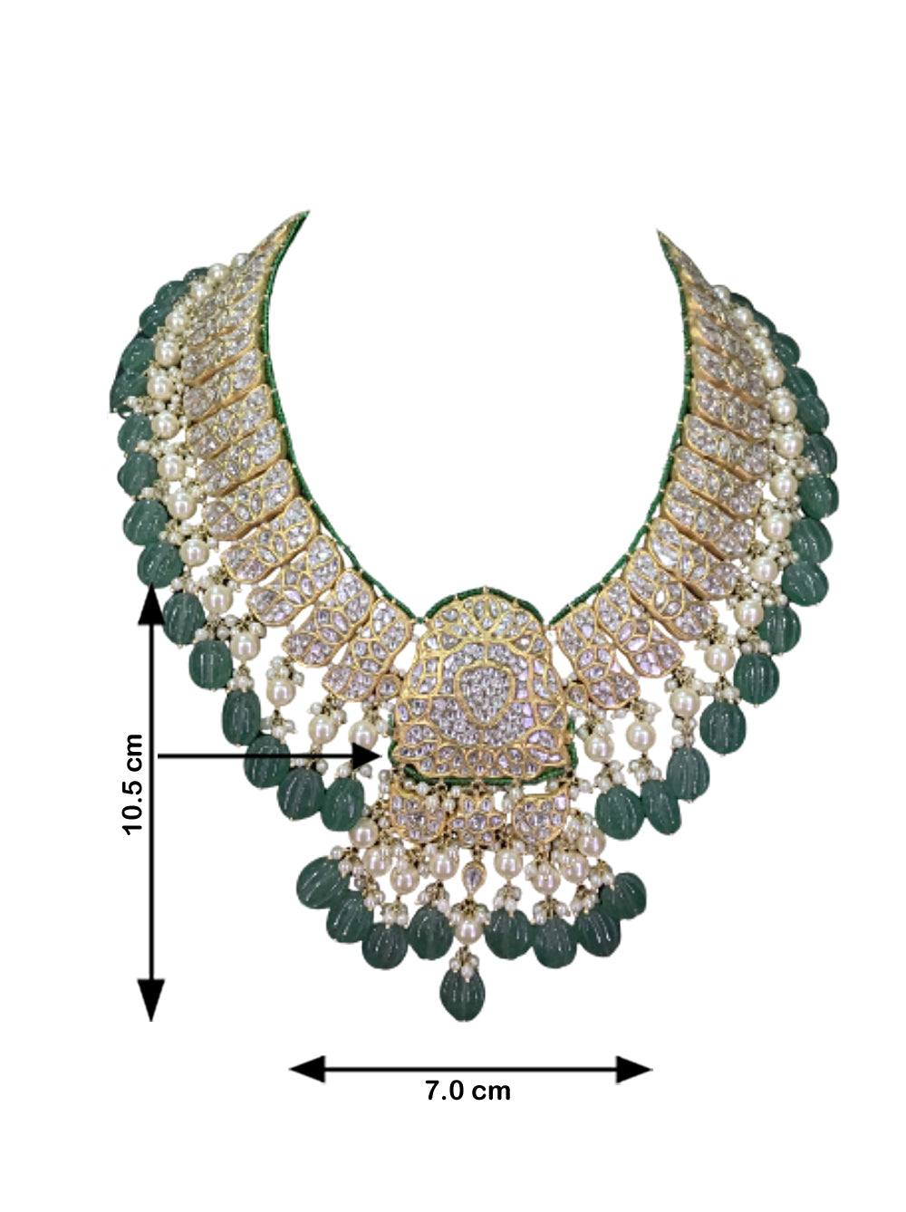 23k Gold and Diamond Polki Long Necklace Set with Carved Long Melons and Lustrous Pearls - G. K. Ratnam