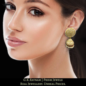23k Gold and Diamond Polki Karanphool Jhumki Earring Pair with a rim of rubies