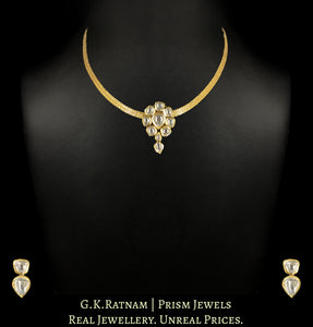 18k Gold and Diamond Polki Small Pendant Set with Finely Handcrafted Chain