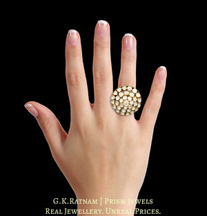 18k Gold and Diamond Polki Open Setting Round Ring with concentric uncuts