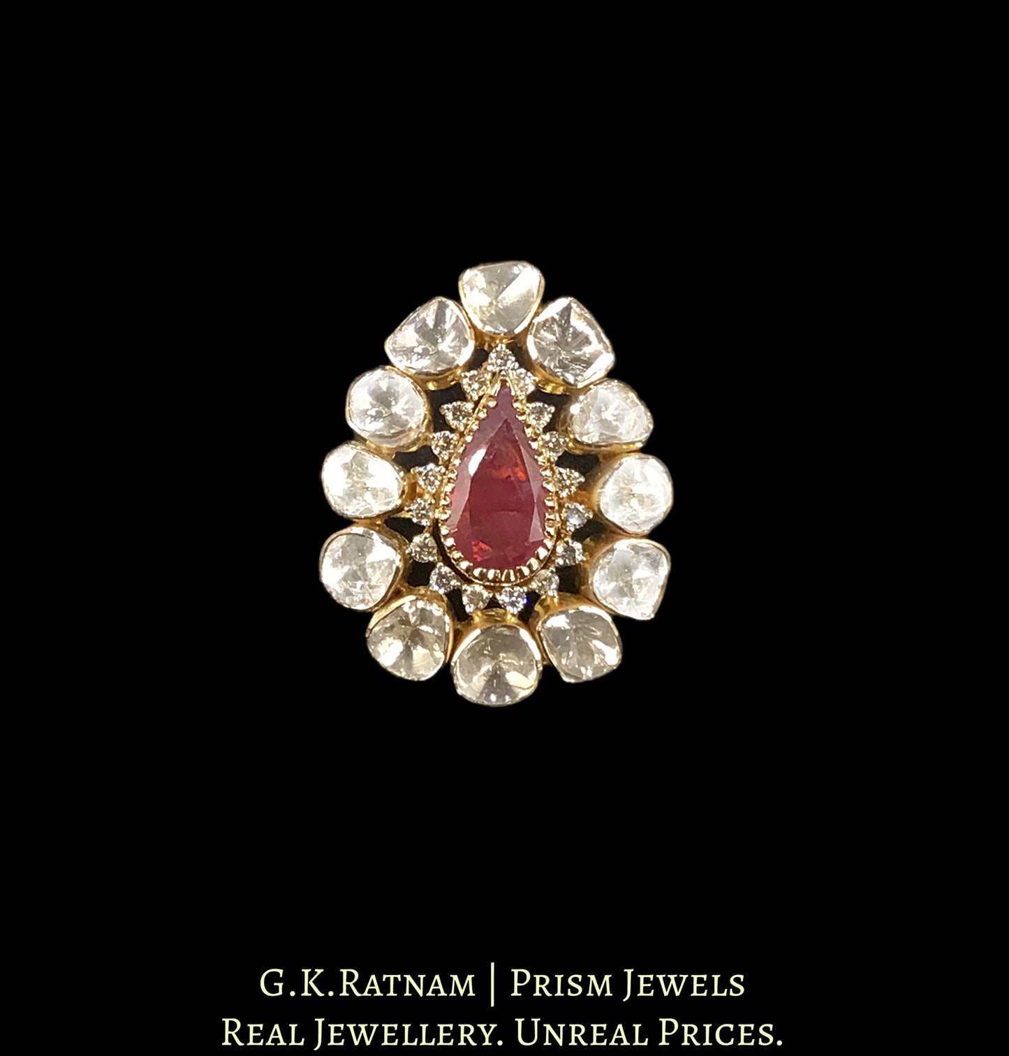 18k Gold and Diamond Polki Open Setting Ring With changeable collets for Rubies, Blue Sapphires and Green Beryls