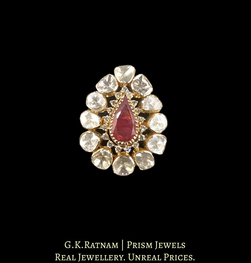 18k Gold and Diamond Polki Open Setting Ring With changeable collets for Rubies, Blue Sapphires and Green Beryls