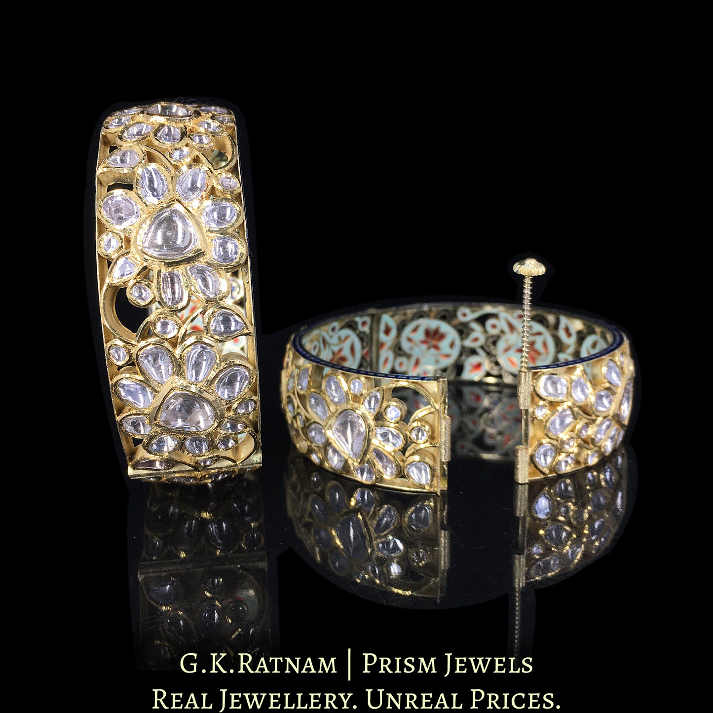 18k Gold and Diamond Polki Bangle Pair