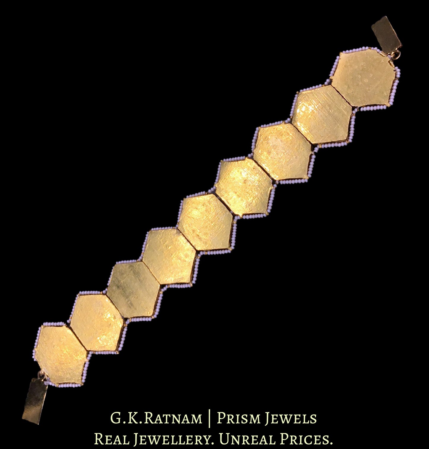 23k Gold and Diamond Polki Hexagonal Bracelet with Navratna Stones - G. K. Ratnam