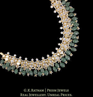 18k Gold and Diamond Polki Necklace enhanced with Hyderabadi Pearls and Strawberry Quartz