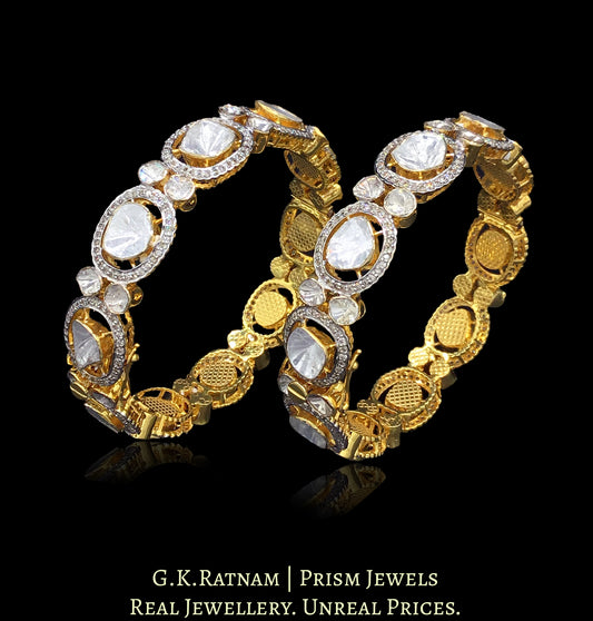 14k Gold and Diamond Polki Open Setting Bangle Pair with Big Polkies