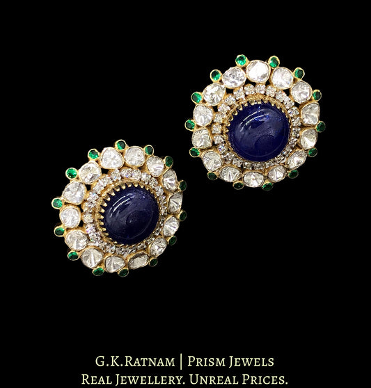 14k Gold and Diamond Polki Open Setting Karanphool Earring Pair with Natural Tanzanites