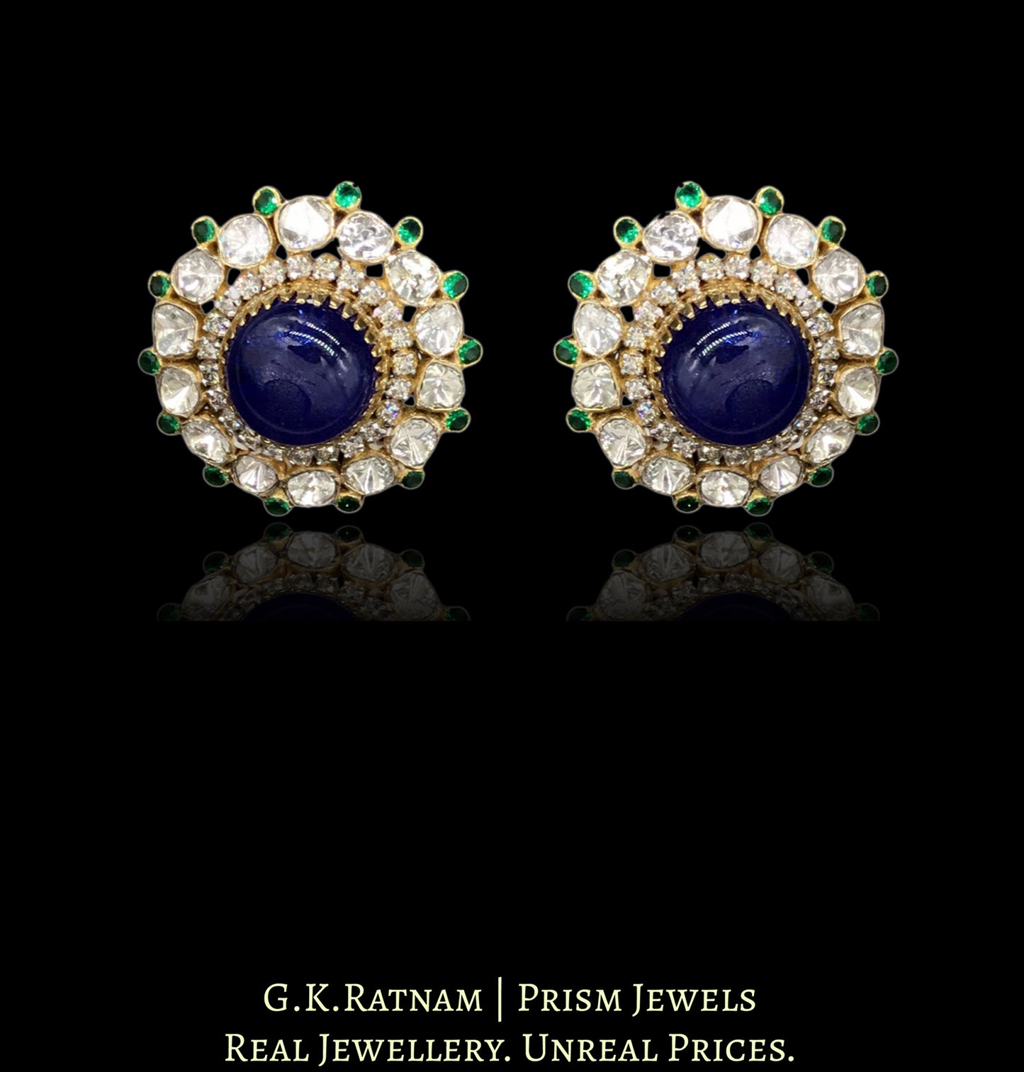 14k Gold and Diamond Polki Open Setting Karanphool Earring Pair with Natural Tanzanites