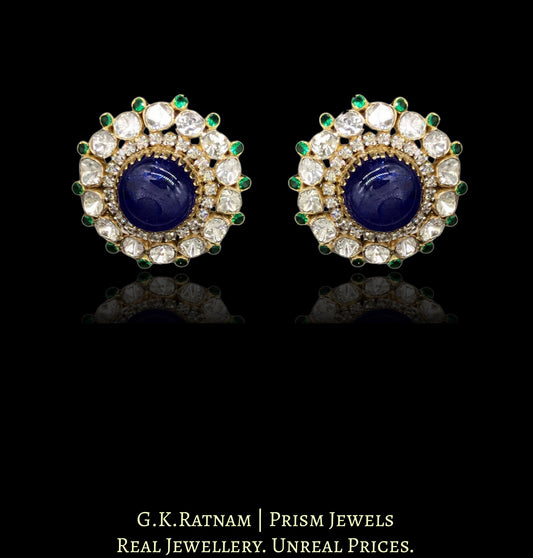 14k Gold and Diamond Polki Open Setting Karanphool Earring Pair with Natural Tanzanites