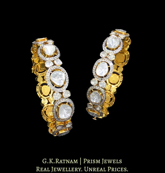 14k Gold and Diamond Polki Open Setting Bangle Pair with Big Polkies