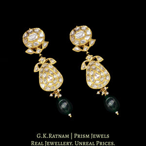 18k Gold and Diamond Polki Necklace Set with pear-shaped tikdas and emerald-green hangings - G. K. Ratnam