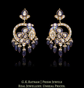 Traditional Gold and Diamond Polki color Chand Bali Earring pair in peacock shape