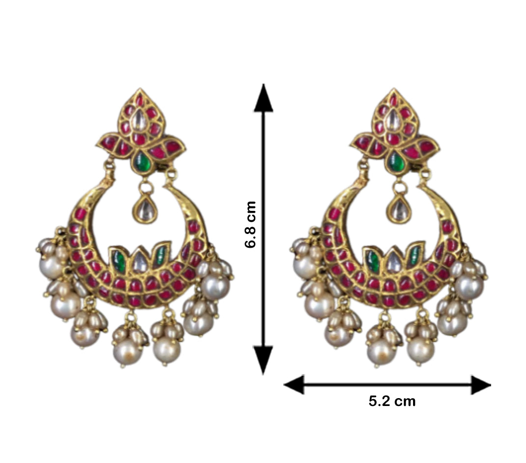 23k Gold And Diamond Polki south-style Necklace Set strung in Antiqued Freshwater Pearls