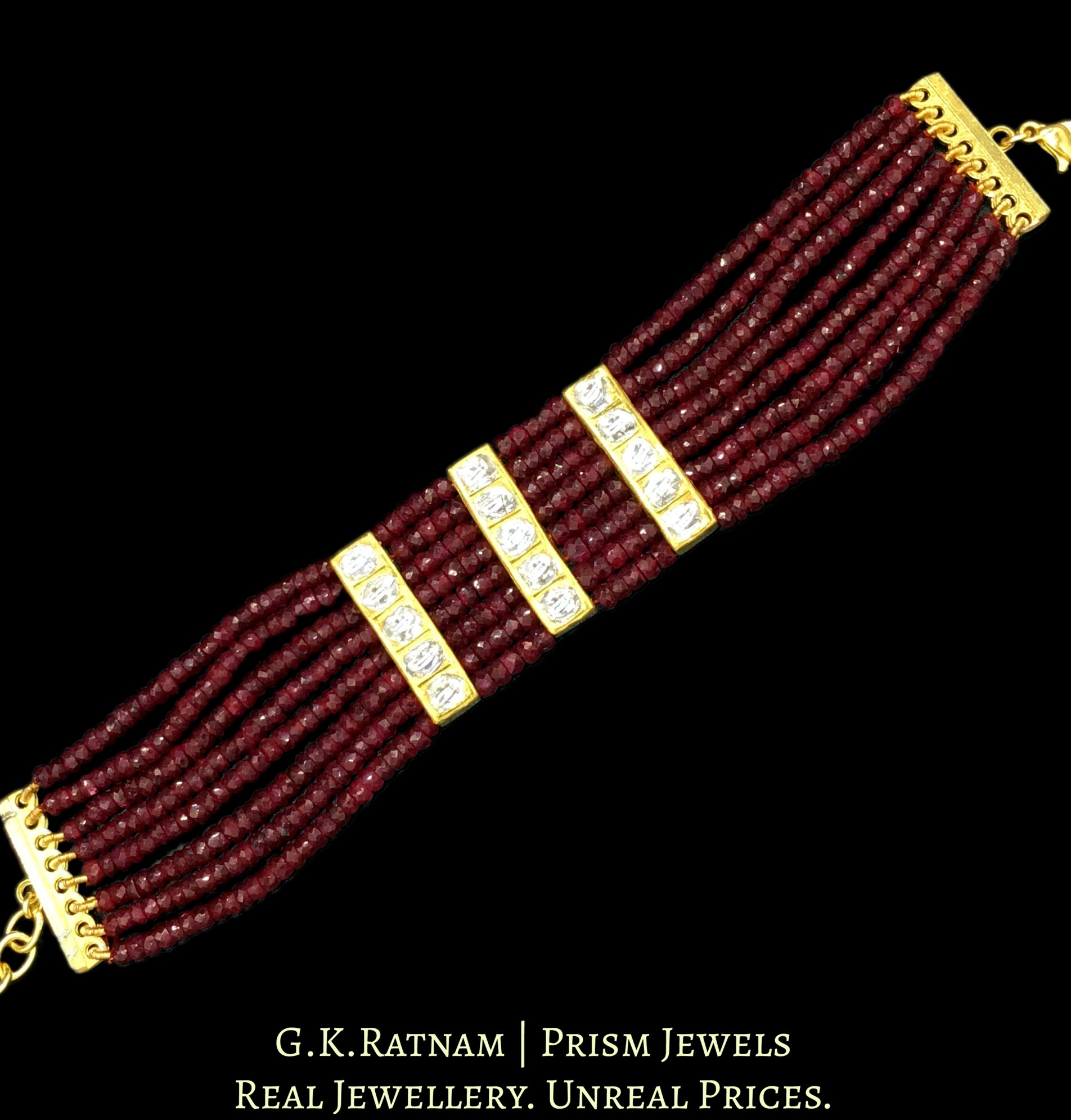 18k Gold and Diamond Polki Bracelet with 3 Sticks - G. K. Ratnam