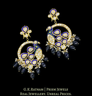 Traditional Gold and Diamond Polki color Chand Bali Earring pair in peacock shape